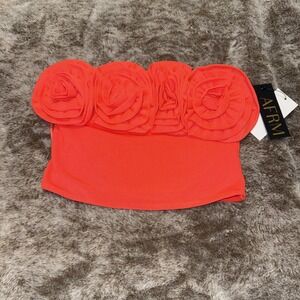 AFRM Tube Top Rose Ruffle Bandeau Top Coral NWT